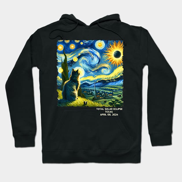 Total Solar Eclipse April 08 2024 Texas Starry Night Cat Hoodie by Diana-Arts-C